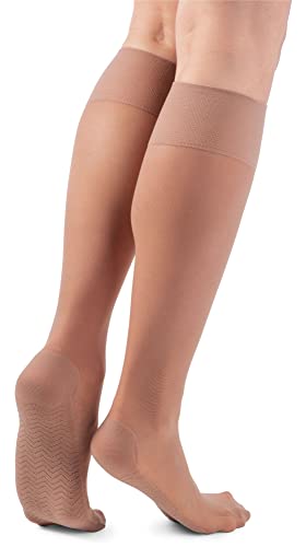 NOQ Damen Fußmassage Kniestrümpfe transparent halbmatt druckfreier Kniestrumpf Strumpfhose Socken Massagesohle 20 DEN Active, Beige von NOQ