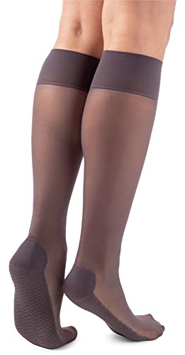 NOQ Damen Fußmassage Kniestrümpfe transparent halbmatt druckfreier Kniestrumpf Strumpfhose Socken Massagesohle 20 DEN Active, Graphite von NOQ