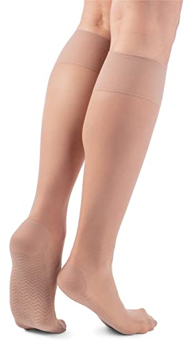 NOQ Damen Fußmassage Kniestrümpfe transparent halbmatt druckfreier Kniestrumpf Strumpfhose Socken Massagesohle 20 DEN Active, Naturel von NOQ