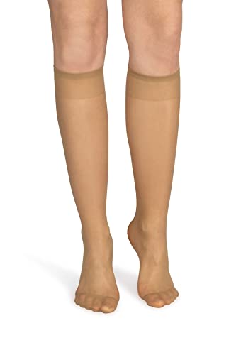 NOQ Damen-Kniestrümpfe einfarbig 15 DEN lässiger Stil druckfrei halbmatt transparent mit Komfort-Oberteil, zwei Paar, Einheitsgröße, Visone von NOQ