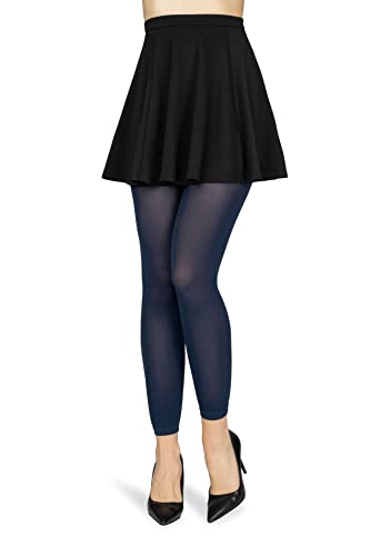 NOQ Damen-Leggings in voller Länge Blickdichte Mikrofaser 3D-elastische 200 DEN Warme Feste Knöchelhose Gracja, Blu Marino Größe XXL von NOQ