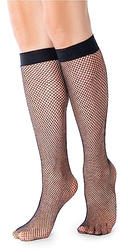 NOQ Damen-Socken, Kniestrümpfe, Netz-Stil, druckfrei, schwarz-beige Netznetz mit Komfort-Top, Damen-Dessous, Einheitsgröße Ramona, Nero von NOQ