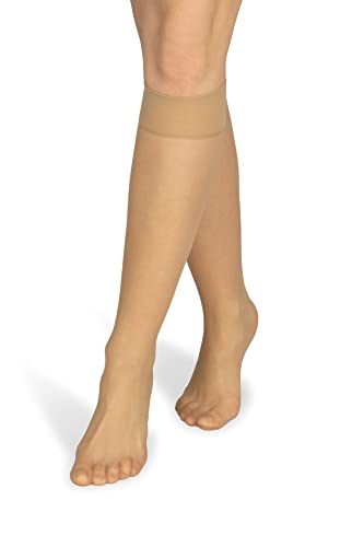 NOQ Damen Socken Kniestrümpfe Uni Nude Farbtöne 10 DEN Mikrofaser Halbmatt Klassisch mit Komfortbund Einheitsgröße Zwei Paar Sabia, Antilope von NOQ