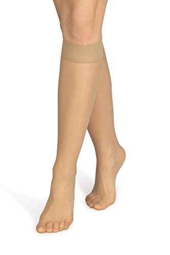 NOQ Damen Socken Kniestrümpfe Uni Nude Farbtöne 10 DEN Mikrofaser Halbmatt Klassisch mit Komfortbund Einheitsgröße Zwei Paar Sabia, Dune von NOQ