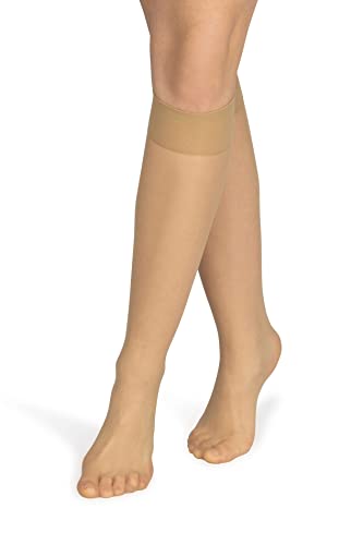 NOQ Damen Socken Kniestrümpfe Uni Nude Farbtöne 10 DEN Mikrofaser Halbmatt Klassisch mit Komfortbund Einheitsgröße Zwei Paar Sabia, Naturel von NOQ