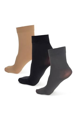 NOQ Damensocken über dem Knöchel einfarbig 40 DEN Blickdichte Mikrofaser matt klassisch mit Komfortbund Einheitsgröße lässig Büro Mira, 3 Farben, 3er-Pack von NOQ