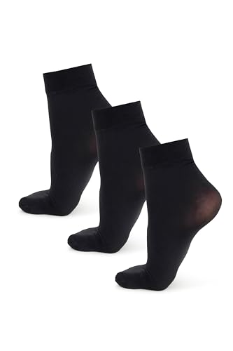 NOQ Damensocken über dem Knöchel einfarbig 40 DEN Blickdichte Mikrofaser matt klassisch mit Komfortbund Einheitsgröße lässig Büro Mira, schwarz, 3er-Pack von NOQ