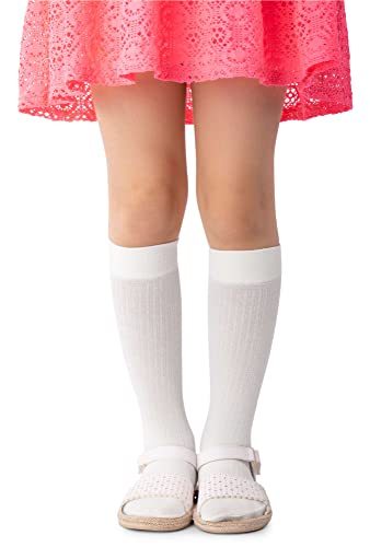 NOQ Gestreifte Kniestrümpfe aus Viskose für Mädchen 100 DEN bequem weich warm flexibel für Kleinkinder niedlich Schuluniform Kleid über der Wade ein Paar Molly, Bianco 18/22 cm von NOQ