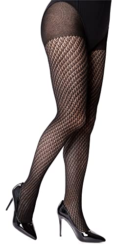 NOQ Leichte durchbrochene Damenstrumpfhose mit gestricktem Rippenmuster blickdichte Strumpfhose ausgefallene Samtstrümpfe, Sara Nero M/L von NOQ