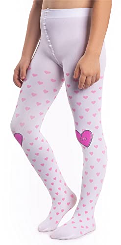 NOQ Mädchen Blickdichte Strumpfhose Herzen Yes/No 120 DEN Tanzen Gymnastik Schule Ausgefallene Kindergarten, Bianco 104/110 cm von NOQ