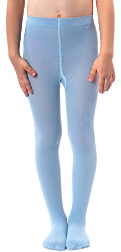 NOQ Mädchen Glatte Strickstrumpfhose Mit Fuß Warme Blickdichte Schulkinderstrümpfe Balletttanzshow Kindergarten, Baby Blue 134/140 cm von NOQ