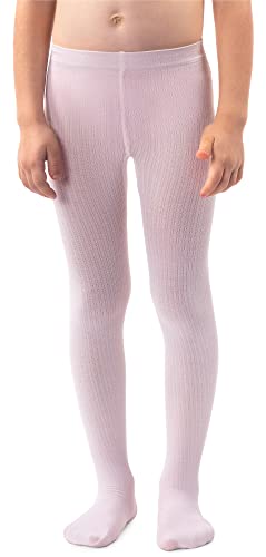 NOQ Mädchen Glatte Strickstrumpfhose Mit Fuß Warme Blickdichte Schulkinderstrümpfe Balletttanzshow Kindergarten, Baby Pink 116/122 cm von NOQ