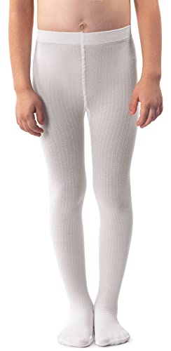 NOQ Mädchen Glatte Strickstrumpfhose Mit Fuß Warme Blickdichte Schulkinderstrümpfe Balletttanzshow Kindergarten, Bianco 116/122 cm von NOQ