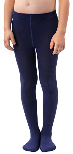 NOQ Mädchen Glatte Strickstrumpfhose Mit Fuß Warme Blickdichte Schulkinderstrümpfe Balletttanzshow Kindergarten, Blu Marino 116/122 cm von NOQ