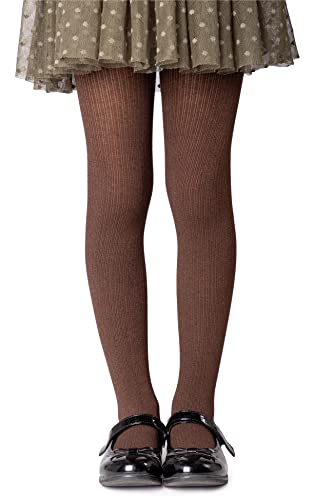 NOQ Mädchen Glatte Strickstrumpfhose Mit Fuß Warme Blickdichte Schulkinderstrümpfe Balletttanzshow Kindergarten, Chocolate 92/98 cm von NOQ