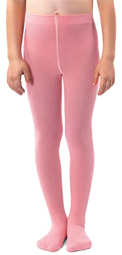 NOQ Mädchen Glatte Strickstrumpfhose Mit Fuß Warme Blickdichte Schulkinderstrümpfe Balletttanzshow Kindergarten, Cotton Candy 116/122 cm von NOQ