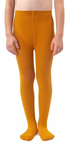 NOQ Mädchen Glatte Strickstrumpfhose Mit Fuß Warme Blickdichte Schulkinderstrümpfe Balletttanzshow Kindergarten, Curry 116/122 cm von NOQ