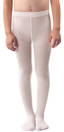 NOQ Mädchen Glatte Strickstrumpfhose Mit Fuß Warme Blickdichte Schulkinderstrümpfe Balletttanzshow Kindergarten, Ecru 104/110 cm von NOQ