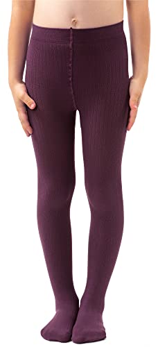 NOQ Mädchen Glatte Strickstrumpfhose Mit Fuß Warme Blickdichte Schulkinderstrümpfe Balletttanzshow Kindergarten, Prugna 128/134 cm von NOQ