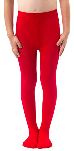 NOQ Mädchen Glatte Strickstrumpfhose Mit Fuß Warme Blickdichte Schulkinderstrümpfe Balletttanzshow Kindergarten, Rosso 116/122 cm von NOQ