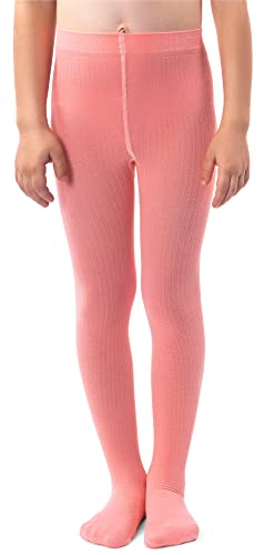 NOQ Mädchen Glatte Strickstrumpfhose Mit Fuß Warme Blickdichte Schulkinderstrümpfe Balletttanzshow Kindergarten, Salmon 128/134 cm von NOQ