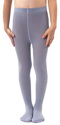 NOQ Mädchen Glatte Strickstrumpfhose Mit Fuß Warme Blickdichte Schulkinderstrümpfe Balletttanzshow Kindergarten, Silver 104/110 cm von NOQ