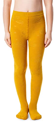 NOQ Mädchen Strumpfhose mit 3D-Effekt Muster Uni Tanz Gymnastik Fancy Outfit Little Princess, Autumn Curry 8-9 Jahre (128-134 cm) von NOQ