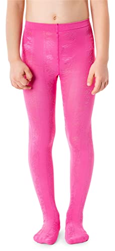 NOQ Mädchen Strumpfhose mit 3D-Effekt Muster Uni Tanz Gymnastik Fancy Outfit Little Princess, Balbina Raspberry 6-7 Jahre (116-122 cm) von NOQ