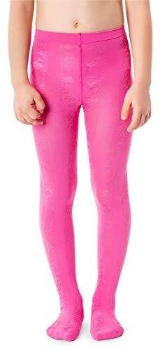 NOQ Mädchen Strumpfhose mit 3D-Effekt Muster Uni Tanz Gymnastik Fancy Outfit Little Princess, Balbina Raspberry 7-8 Jahre (122-128 cm) von NOQ