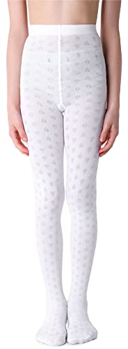 NOQ Mädchen Strumpfhose mit 3D-Effekt Muster Uni Tanz Gymnastik Fancy Outfit Little Princess, Berenika Bianco 11-12 Jahre (146-152 cm) von NOQ