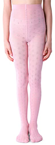 NOQ Mädchen Strumpfhose mit 3D-Effekt Muster Uni Tanz Gymnastik Fancy Outfit Little Princess, Berenika Cotton Candy 8-9 Jahre (128-134 cm) von NOQ