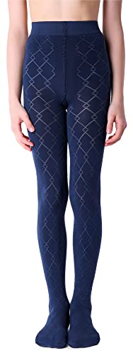 NOQ Mädchen Strumpfhose mit 3D-Effekt Muster Uni Tanz Gymnastik Fancy Outfit Little Princess, Geo Cosmos Blue 10-11 Jahre (140-146 cm) von NOQ