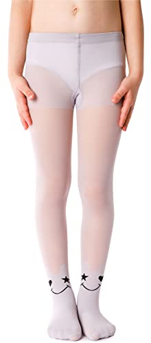 NOQ Mädchen Strumpfhose mit 3D-Effekt Muster Uni Tanz Gymnastik Fancy Outfit Little Princess, Happy Silver 7-8 Jahre (122-128 cm) von NOQ