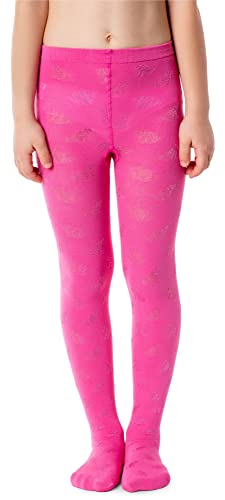 NOQ Mädchen Strumpfhose mit 3D-Effekt Muster Uni Tanz Gymnastik Fancy Outfit Little Princess, Kitty Raspberry 4-5 Jahre (104-110 cm) von NOQ