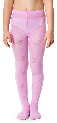 NOQ Mädchen Strumpfhose mit 3D-Effekt Muster Uni Tanz Gymnastik Fancy Outfit Little Princess, Laura Rose 6-7 Jahre (116-122 cm) von NOQ