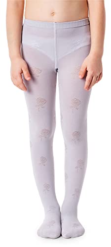 NOQ Mädchen Strumpfhose mit 3D-Effekt Muster Uni Tanz Gymnastik Fancy Outfit Little Princess, Laura Silver 4-5 Jahre (104-110 cm) von NOQ