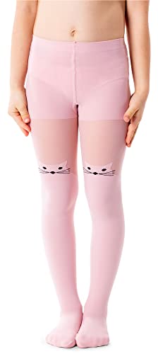 NOQ Mädchen Strumpfhose mit 3D-Effekt Muster Uni Tanz Gymnastik Fancy Outfit Little Princess, Meow Cotton Candy 4-5 Jahre (104-110 cm) von NOQ