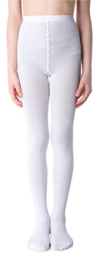 NOQ Mädchen Strumpfhose mit 3D-Effekt Muster Uni Tanz Gymnastik Fancy Outfit Little Princess, MiniMini Bianco 10-11 Jahre (140-146 cm) von NOQ