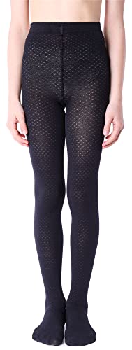 NOQ Mädchen Strumpfhose mit 3D-Effekt Muster Uni Tanz Gymnastik Fancy Outfit Little Princess, MiniMini Nero 12-13 Jahre (152-158 cm) von NOQ