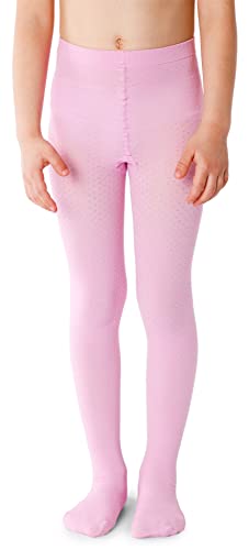 NOQ Mädchen Strumpfhose mit 3D-Effekt Muster Uni Tanz Gymnastik Fancy Outfit Little Princess, MiniMini Rose 2-3 Jahre (92-98 cm) von NOQ