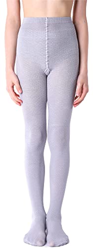 NOQ Mädchen Strumpfhose mit 3D-Effekt Muster Uni Tanz Gymnastik Fancy Outfit Little Princess, MiniMini Silver 7-8 Jahre (122-128 cm) von NOQ