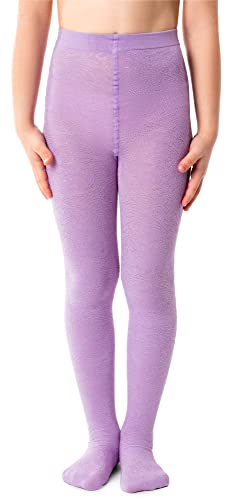 NOQ Mädchen Strumpfhose mit 3D-Effekt Muster Uni Tanz Gymnastik Fancy Outfit Little Princess, Nazca Lavende 10-11 Jahre (140-146 cm) von NOQ