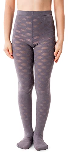 NOQ Mädchen Strumpfhose mit 3D-Effekt Muster Uni Tanz Gymnastik Fancy Outfit Little Princess, Rock Grey 10-11 Jahre (140-146 cm) von NOQ