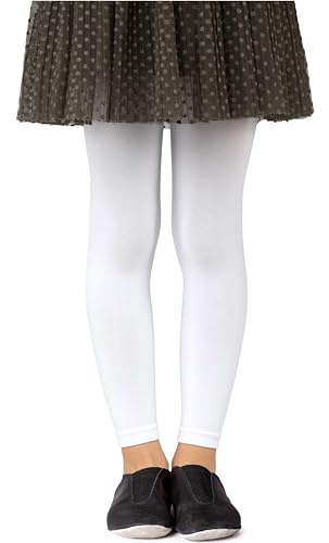 NOQ Mädchen Strumpfhose ohne Fuß in voller Länge Leggings knöchellanger Rock Tunika Kleid Schule Tanz Ballett blickdichte Mikrofaser, Bianco 12/13 Jahre (152/158 cm) von NOQ