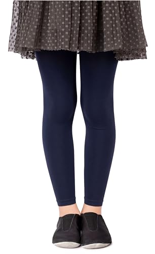 NOQ Mädchen Strumpfhose ohne Fuß in voller Länge Leggings knöchellanger Rock Tunika Kleid Schule Tanz Ballett blickdichte Mikrofaser, Cosmos Blue 4/5 Jahre (104/110 cm) von NOQ