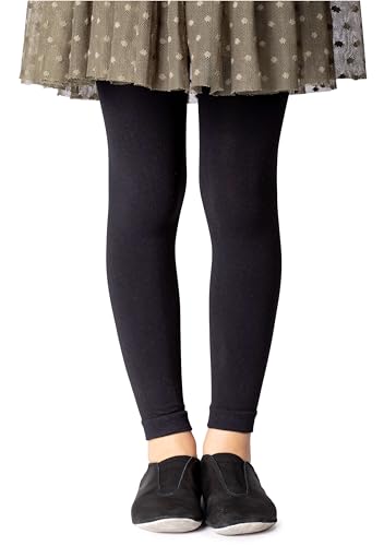 NOQ Mädchen Strumpfhose ohne Fuß in voller Länge Leggings knöchellanger Rock Tunika Kleid Schule Tanz Ballett blickdichte Mikrofaser, Nero 10/11 Jahre (140/146 cm) von NOQ