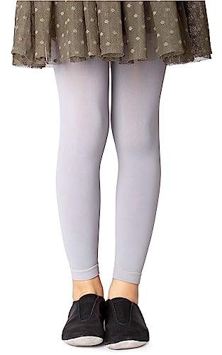 NOQ Mädchen Strumpfhose ohne Fuß in voller Länge Leggings knöchellanger Rock Tunika Kleid Schule Tanz Ballett blickdichte Mikrofaser, Paloma Grey 10/11 Jahre (140/146 cm) von NOQ