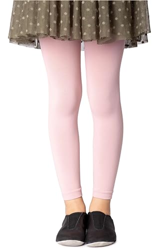 NOQ Mädchen Strumpfhose ohne Fuß in voller Länge Leggings knöchellanger Rock Tunika Kleid Schule Tanz Ballett blickdichte Mikrofaser, Powder Pink 4/5 Jahre (104/110 cm) von NOQ