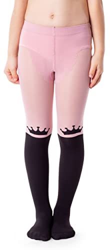 NOQ Mädchen ausgefallene bedruckte Strumpfhose gemusterte Feinstrumpfhose 40 den Tanzschule Tierdruck, Crown Cotton Candy 8-9 Jahre (128-134) von NOQ