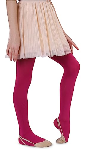 NOQ Mikrofaser-Strumpfhose für Kinder Mädchen 60 DEN weich warm bequem blickdicht für Kleinkinder Strumpfhosen Freizeit Feiern Ballett Schule ein Paar Mary, Fuchsia 128-134 von NOQ